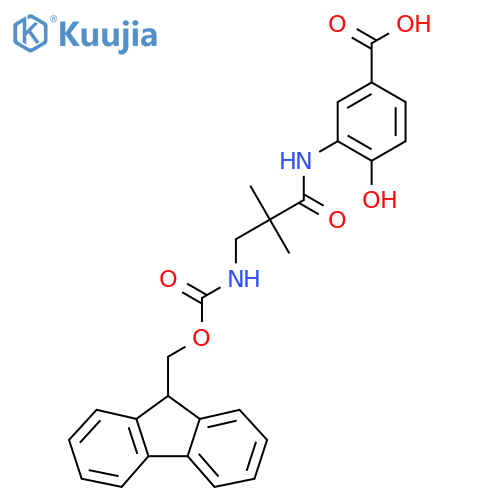3-3-({(9H-fluoren-9-yl)methoxycarbonyl}amino)-2,2-dimethylpropanamido-4-hydroxybenzoic acid structure