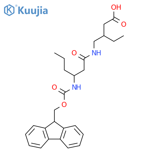 3-{3-({(9H-fluoren-9-yl)methoxycarbonyl}amino)hexanamidomethyl}pentanoic acid structure