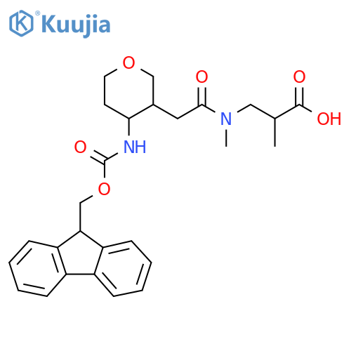 3-{2-4-({(9H-fluoren-9-yl)methoxycarbonyl}amino)oxan-3-yl-N-methylacetamido}-2-methylpropanoic acid structure