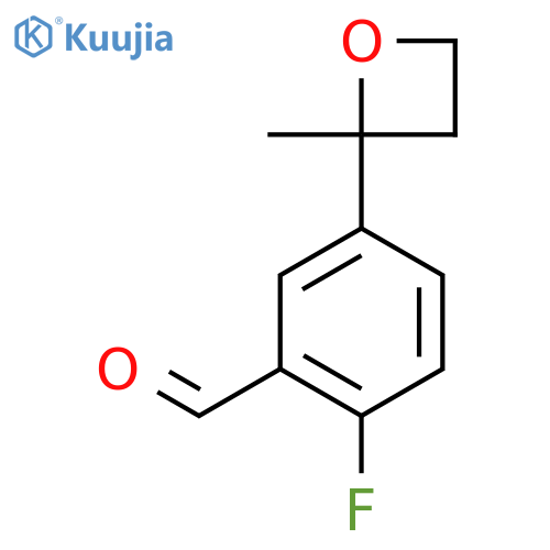 2-fluoro-5-(2-methyloxetan-2-yl)benzaldehyde structure