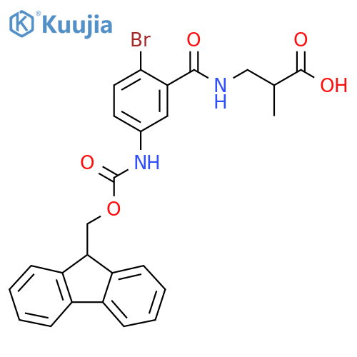 3-{2-bromo-5-({(9H-fluoren-9-yl)methoxycarbonyl}amino)phenylformamido}-2-methylpropanoic acid structure