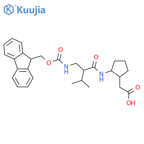 2-(2-{2-({(9H-fluoren-9-yl)methoxycarbonyl}amino)methyl-3-methylbutanamido}cyclopentyl)acetic acid structure
