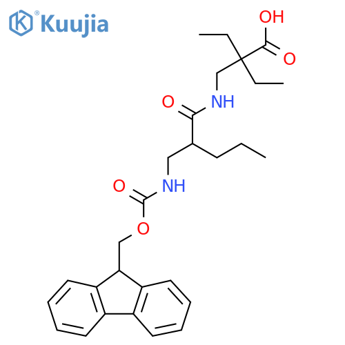 2-ethyl-2-({2-({(9H-fluoren-9-yl)methoxycarbonyl}amino)methylpentanamido}methyl)butanoic acid structure