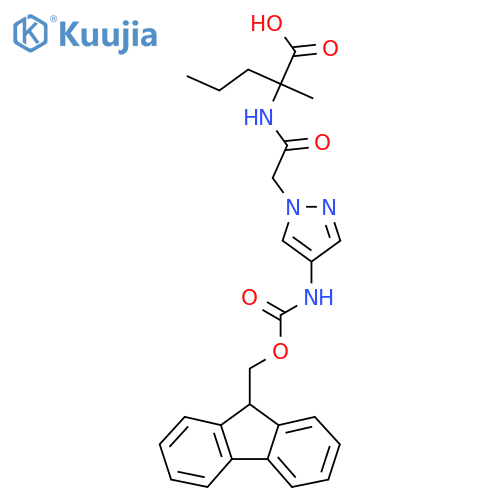 2-{2-4-({(9H-fluoren-9-yl)methoxycarbonyl}amino)-1H-pyrazol-1-ylacetamido}-2-methylpentanoic acid structure