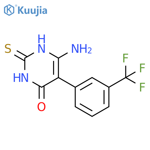 6-amino-2-sulfanyl-5-3-(trifluoromethyl)phenyl-3,4-dihydropyrimidin-4-one structure