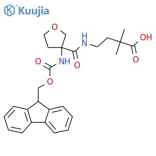 4-{3-({(9H-fluoren-9-yl)methoxycarbonyl}amino)oxolan-3-ylformamido}-2,2-dimethylbutanoic acid structure