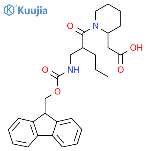 2-(1-{2-({(9H-fluoren-9-yl)methoxycarbonyl}amino)methylpentanoyl}piperidin-2-yl)acetic acid structure