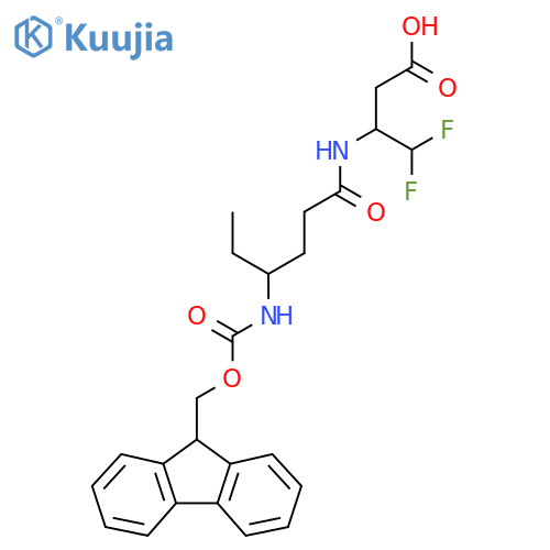 3-4-({(9H-fluoren-9-yl)methoxycarbonyl}amino)hexanamido-4,4-difluorobutanoic acid structure