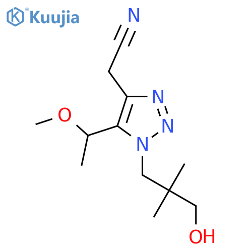 2-1-(3-hydroxy-2,2-dimethylpropyl)-5-(1-methoxyethyl)-1H-1,2,3-triazol-4-ylacetonitrile structure