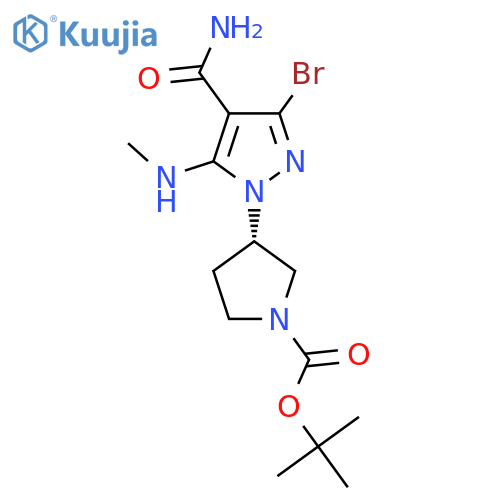 Tert-butyl (3S)-3-[3-bromo-4-carbamoyl-5-(methylamino)-1H-pyrazol-1-yl]pyrrolidine-1-carboxylate structure
