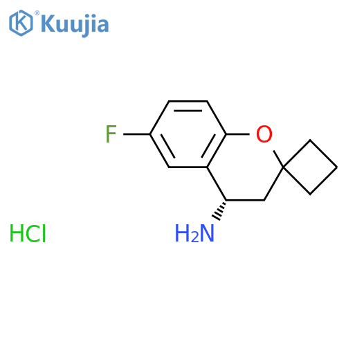 (4S)-6-fluoro-3,4-dihydrospiro1-benzopyran-2,1'-cyclobutane-4-amine hydrochloride structure