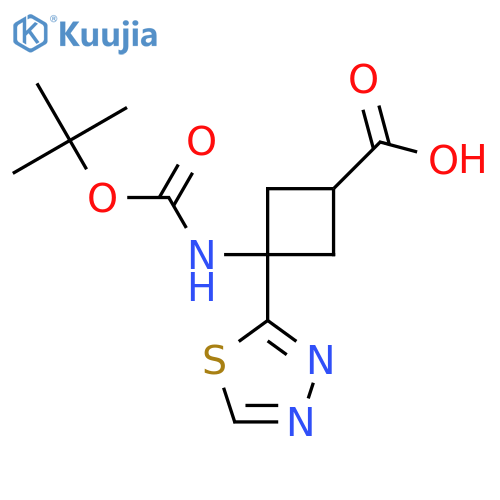3-{(tert-butoxy)carbonylamino}-3-(1,3,4-thiadiazol-2-yl)cyclobutane-1-carboxylic acid structure