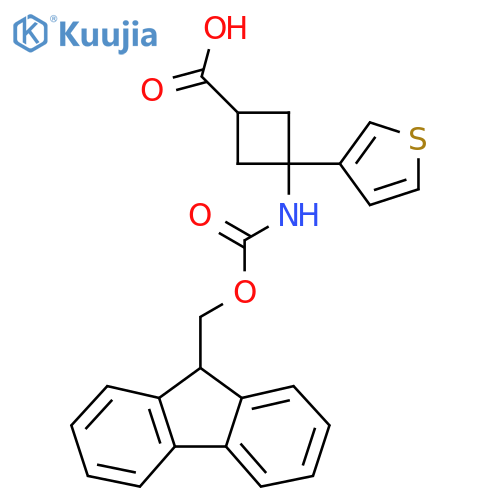 3-({(9H-fluoren-9-yl)methoxycarbonyl}amino)-3-(thiophen-3-yl)cyclobutane-1-carboxylic acid structure