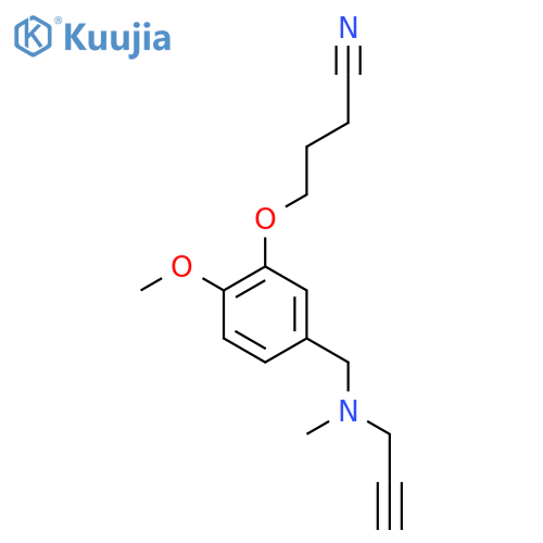 4-(2-methoxy-5-{methyl(prop-2-yn-1-yl)aminomethyl}phenoxy)butanenitrile structure
