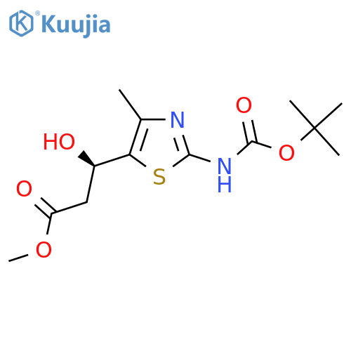 methyl (3R)-3-(2-{(tert-butoxy)carbonylamino}-4-methyl-1,3-thiazol-5-yl)-3-hydroxypropanoate structure