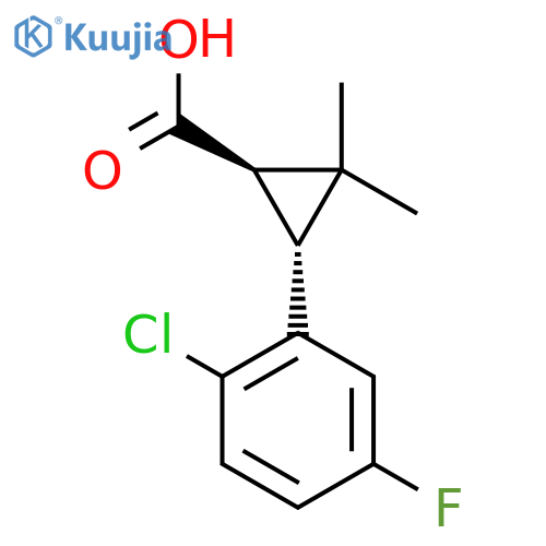 rac-(1R,3R)-3-(2-chloro-5-fluorophenyl)-2,2-dimethylcyclopropane-1-carboxylic acid structure