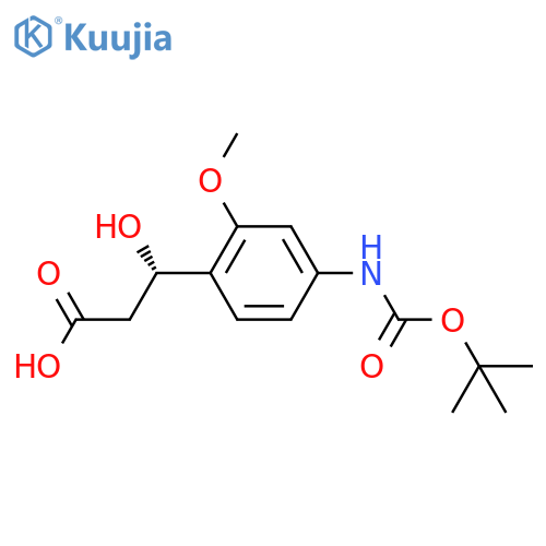 (3S)-3-(4-{(tert-butoxy)carbonylamino}-2-methoxyphenyl)-3-hydroxypropanoic acid structure