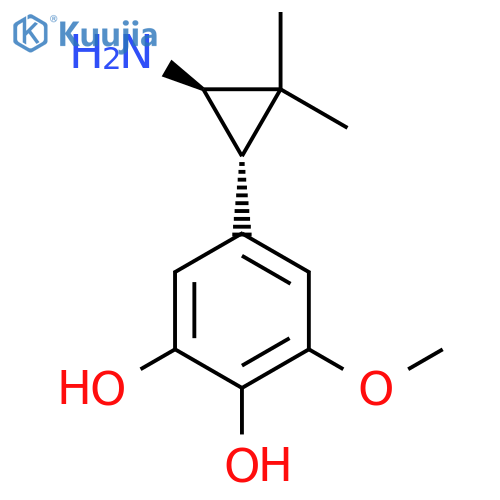 rac-5-(1R,3S)-3-amino-2,2-dimethylcyclopropyl-3-methoxybenzene-1,2-diol structure