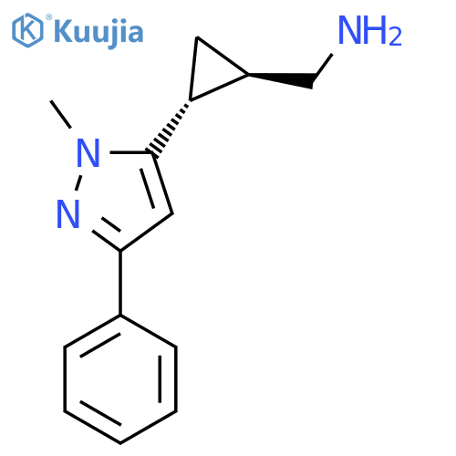 rac-(1R,2R)-2-(1-methyl-3-phenyl-1H-pyrazol-5-yl)cyclopropylmethanamine structure