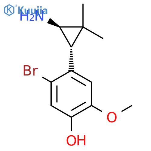 rac-4-(1R,3R)-3-amino-2,2-dimethylcyclopropyl-5-bromo-2-methoxyphenol structure