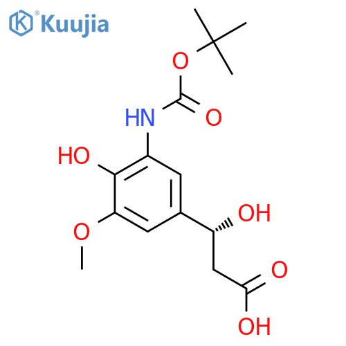 (3R)-3-(3-{(tert-butoxy)carbonylamino}-4-hydroxy-5-methoxyphenyl)-3-hydroxypropanoic acid structure