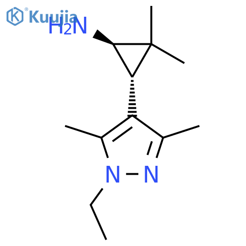 rac-(1R,3R)-3-(1-ethyl-3,5-dimethyl-1H-pyrazol-4-yl)-2,2-dimethylcyclopropan-1-amine structure