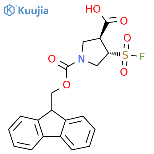 rac-(3R,4R)-1-{(9H-fluoren-9-yl)methoxycarbonyl}-4-(fluorosulfonyl)pyrrolidine-3-carboxylic acid structure