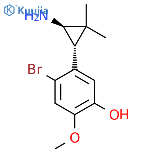 rac-5-(1R,3R)-3-amino-2,2-dimethylcyclopropyl-4-bromo-2-methoxyphenol structure