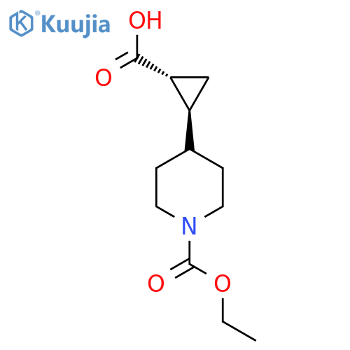 rac-(1R,2S)-2-1-(ethoxycarbonyl)piperidin-4-ylcyclopropane-1-carboxylic acid structure