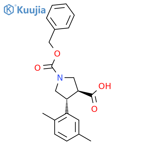 rac-(3R,4S)-1-(benzyloxy)carbonyl-4-(2,5-dimethylphenyl)pyrrolidine-3-carboxylic acid structure