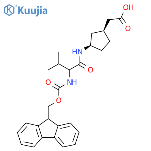 rac-2-(1R,3S)-3-2-({(9H-fluoren-9-yl)methoxycarbonyl}amino)-3-methylbutanamidocyclopentylacetic acid structure