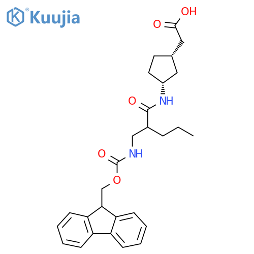 rac-2-(1R,3S)-3-{2-({(9H-fluoren-9-yl)methoxycarbonyl}amino)methylpentanamido}cyclopentylacetic acid structure