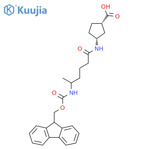 rac-(1R,3S)-3-5-({(9H-fluoren-9-yl)methoxycarbonyl}amino)hexanamidocyclopentane-1-carboxylic acid structure