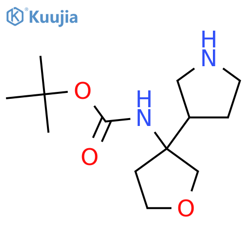 tert-butyl N-3-(pyrrolidin-3-yl)oxolan-3-ylcarbamate structure