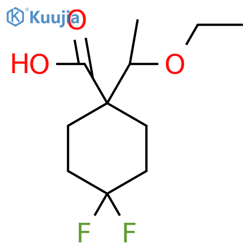 1-(1-ethoxyethyl)-4,4-difluorocyclohexane-1-carboxylic acid structure