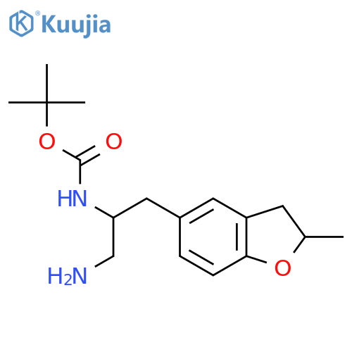 tert-butyl N-1-amino-3-(2-methyl-2,3-dihydro-1-benzofuran-5-yl)propan-2-ylcarbamate structure