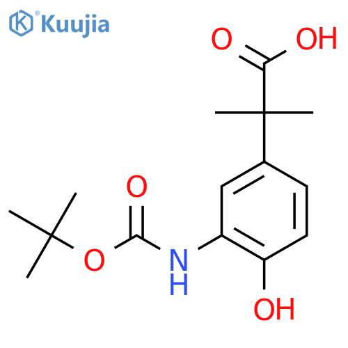 2-(3-{(tert-butoxy)carbonylamino}-4-hydroxyphenyl)-2-methylpropanoic acid structure
