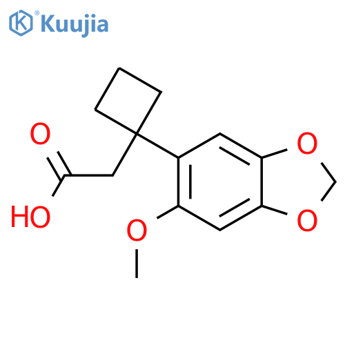 2-1-(6-methoxy-1,3-dioxaindan-5-yl)cyclobutylacetic acid structure