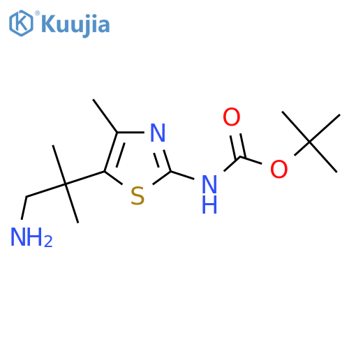 tert-butyl N-5-(1-amino-2-methylpropan-2-yl)-4-methyl-1,3-thiazol-2-ylcarbamate structure