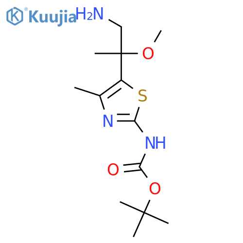 tert-butyl N-5-(1-amino-2-methoxypropan-2-yl)-4-methyl-1,3-thiazol-2-ylcarbamate structure