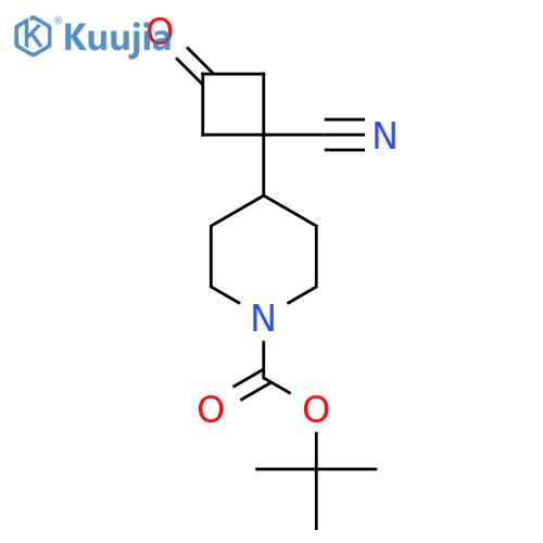 tert-butyl 4-(1-cyano-3-oxocyclobutyl)piperidine-1-carboxylate structure