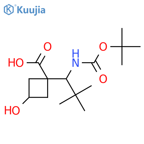 1-(1-{(tert-butoxy)carbonylamino}-2,2-dimethylpropyl)-3-hydroxycyclobutane-1-carboxylic acid structure
