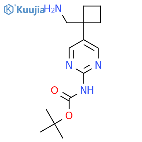 tert-butyl N-{5-1-(aminomethyl)cyclobutylpyrimidin-2-yl}carbamate structure