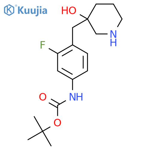 tert-butyl N-{3-fluoro-4-(3-hydroxypiperidin-3-yl)methylphenyl}carbamate structure