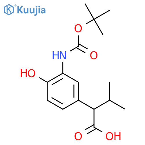 2-(3-{(tert-butoxy)carbonylamino}-4-hydroxyphenyl)-3-methylbutanoic acid structure