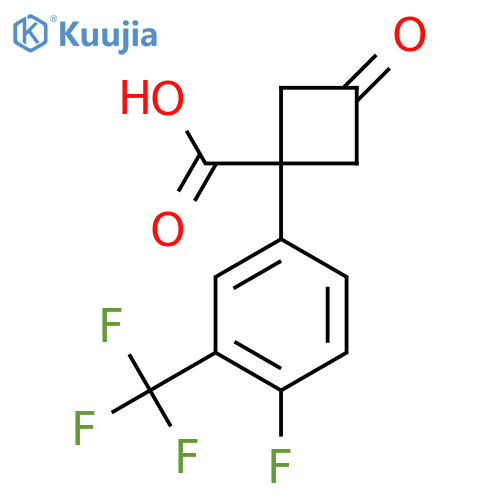 1-4-fluoro-3-(trifluoromethyl)phenyl-3-oxocyclobutane-1-carboxylic acid structure