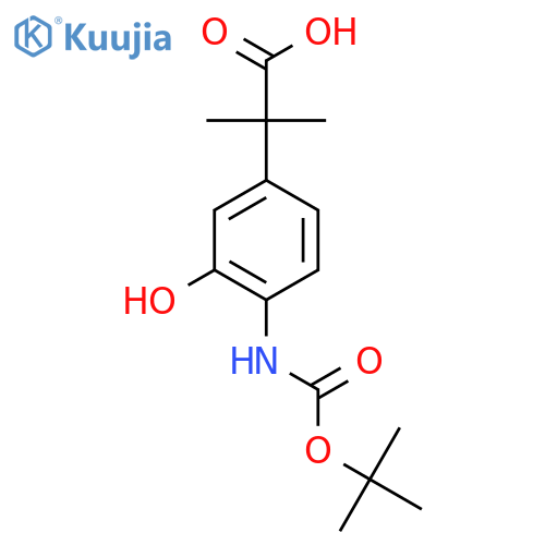 2-(4-{(tert-butoxy)carbonylamino}-3-hydroxyphenyl)-2-methylpropanoic acid structure