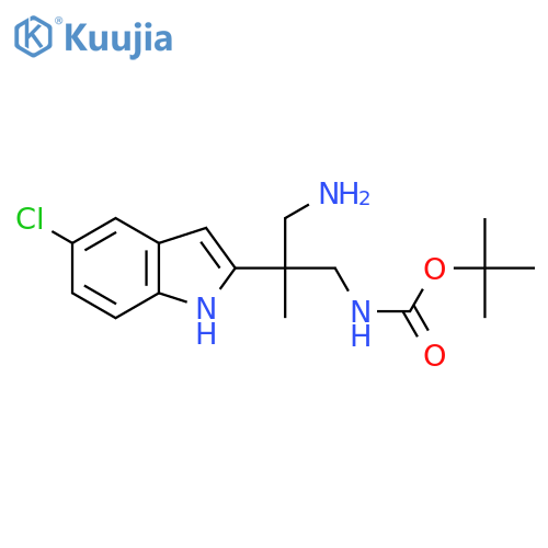 tert-butyl N-3-amino-2-(5-chloro-1H-indol-2-yl)-2-methylpropylcarbamate structure