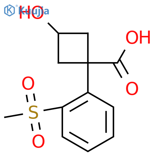3-hydroxy-1-(2-methanesulfonylphenyl)cyclobutane-1-carboxylic acid structure
