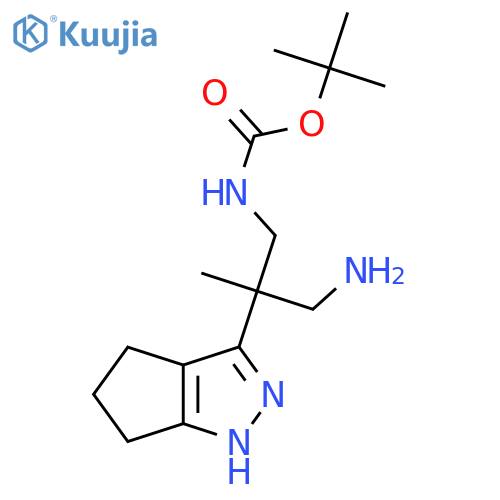 tert-butyl N-(3-amino-2-{1H,4H,5H,6H-cyclopenta[c]pyrazol-3-yl}-2-methylpropyl)carbamate structure